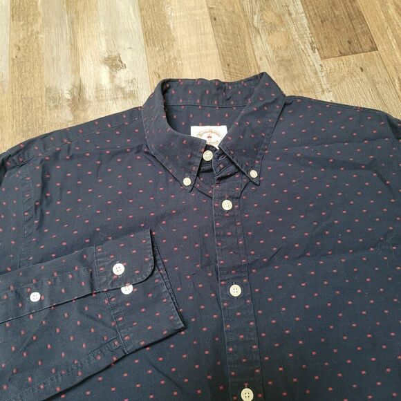 Brooks Brothers Red Fleece Shirt Men's XL All Over Print Navy Blue - Picture 1 of 7